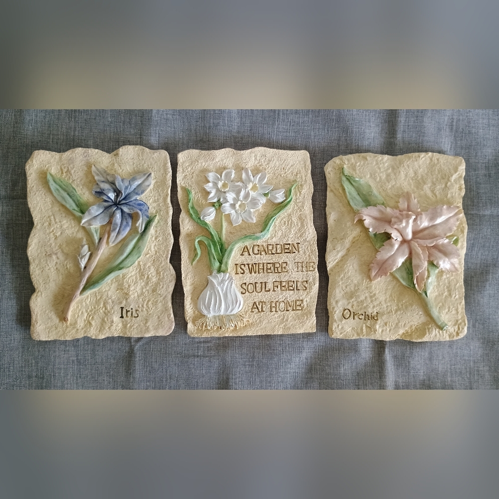 Floral Stand Plaques with Iris and Orchid